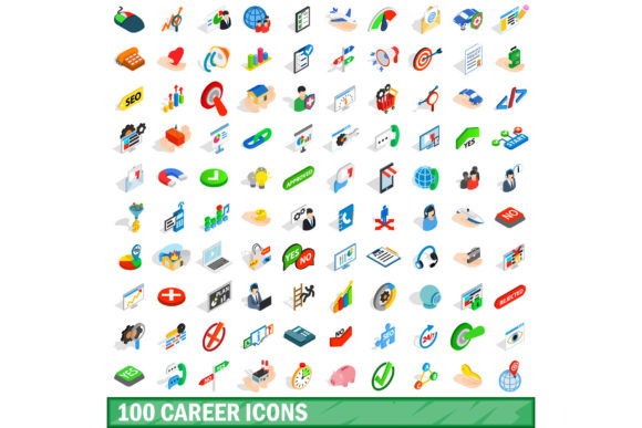 100 Career Icons Set, Isometric 3d Style