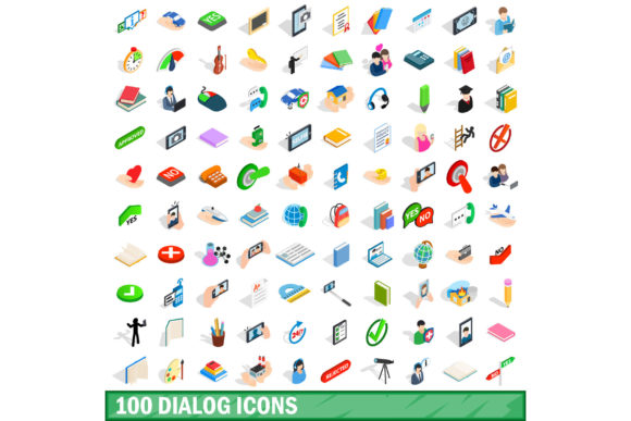 100 Dialog Icons Set, Isometric 3D Style: Visual Communication That Speaks Volumes