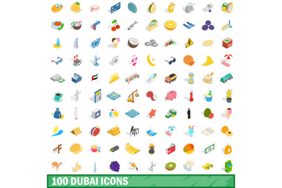 100 Dubai Icons Set, Isometric 3D Style
