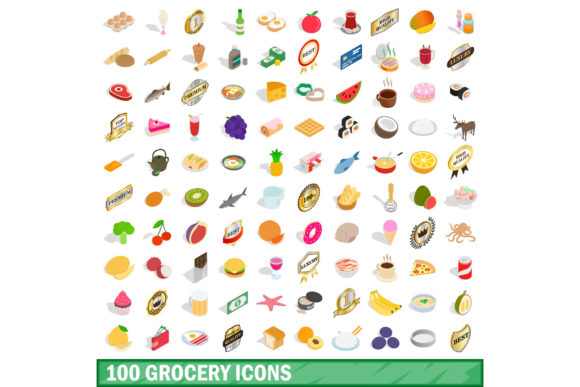100 Grocery Icons Set