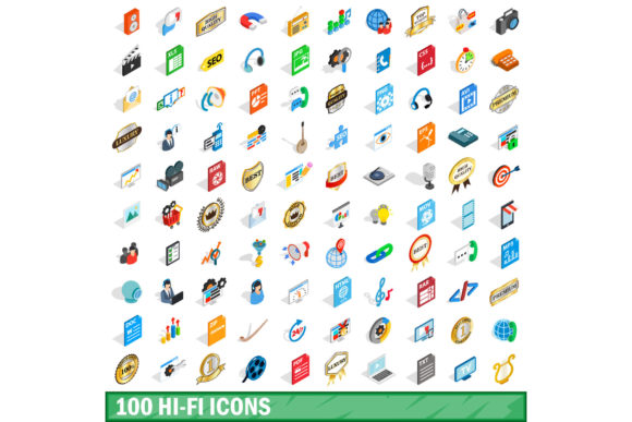 100 Hi-fi Icons Set, Isometric 3d Style: Practical Guide to Modern Visual Communication