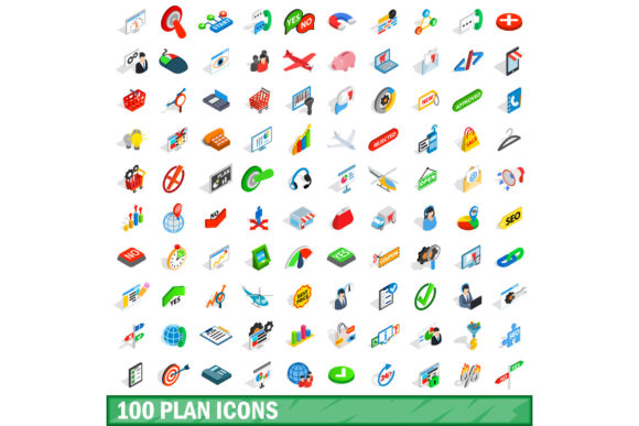 100 Plan Icons Set: Isometric 3D Style for Modern Design