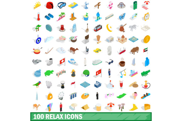 100 Relax Icons Set, Isometric 3D Style: A Visual Toolkit for Modern Design