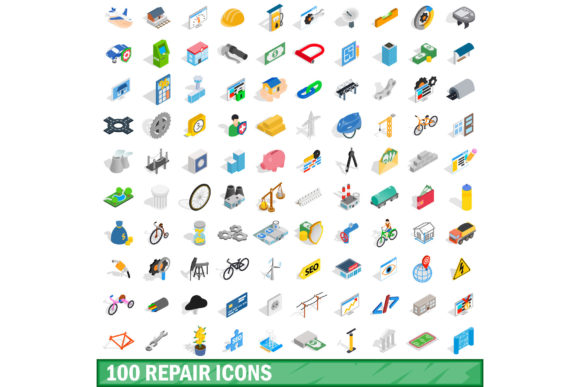 100 Repair Icons Set, Isometric 3D Style: A Complete Visual Toolkit for Every Fix