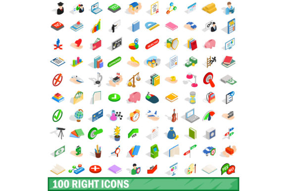 100 Right Icons Set: Isometric 3D Style