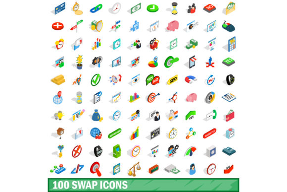 100 Swap Icons Set, Isometric 3D Style