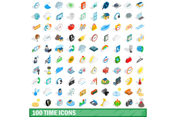 100 Time Icons Set, Isometric 3D Style: A Practical Resource for Visual Communication