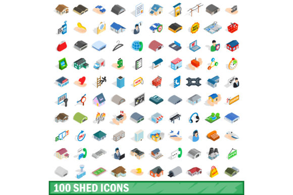 Elevate Your Design Projects with the 100 Shed Icons Set, Isometric 3D Style