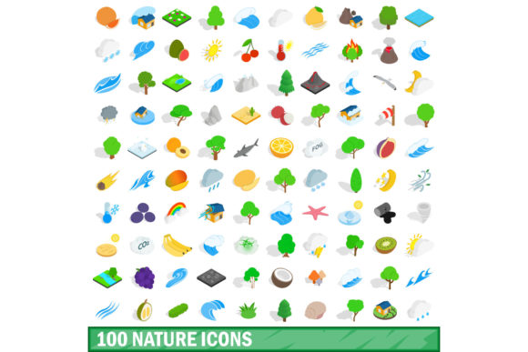 Exploring the 100 Nature Icons Set, Isometric 3d Style: A Visual Resource for Modern Design