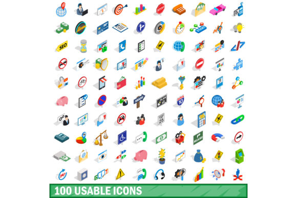 Isometric 3D Icons: Practical Power of 100 Usable Icons Set