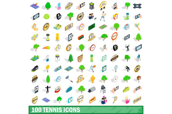 Mastering Tennis Visuals with the 100 Tennis Icons Set, Isometric 3D Style