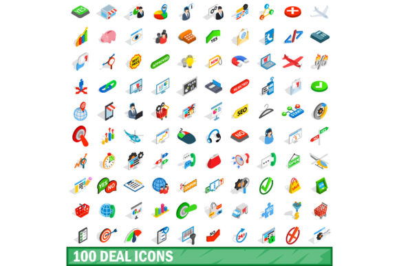The Visual Language of Modern Commerce: 100 Deal Icons Set, Isometric 3d Style